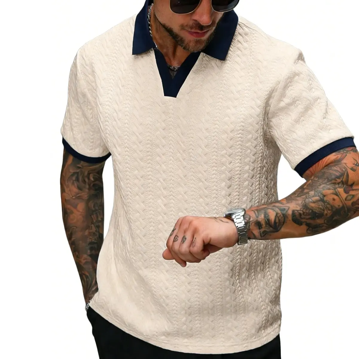Men's Color-Block Short-Sleeve Casual Polo Shirt