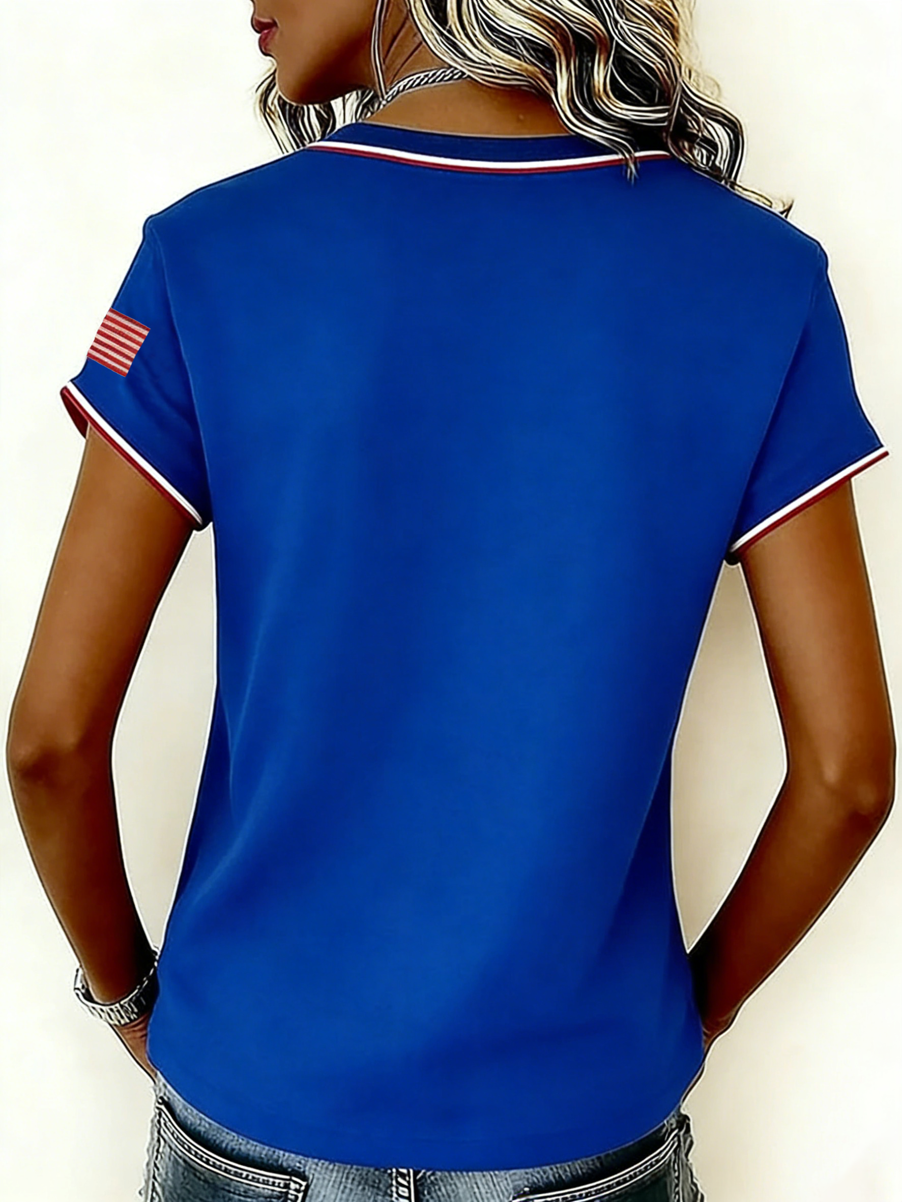 Vintage Patchwork USA EST 1776 Star Logo V-Neck T-Shirt