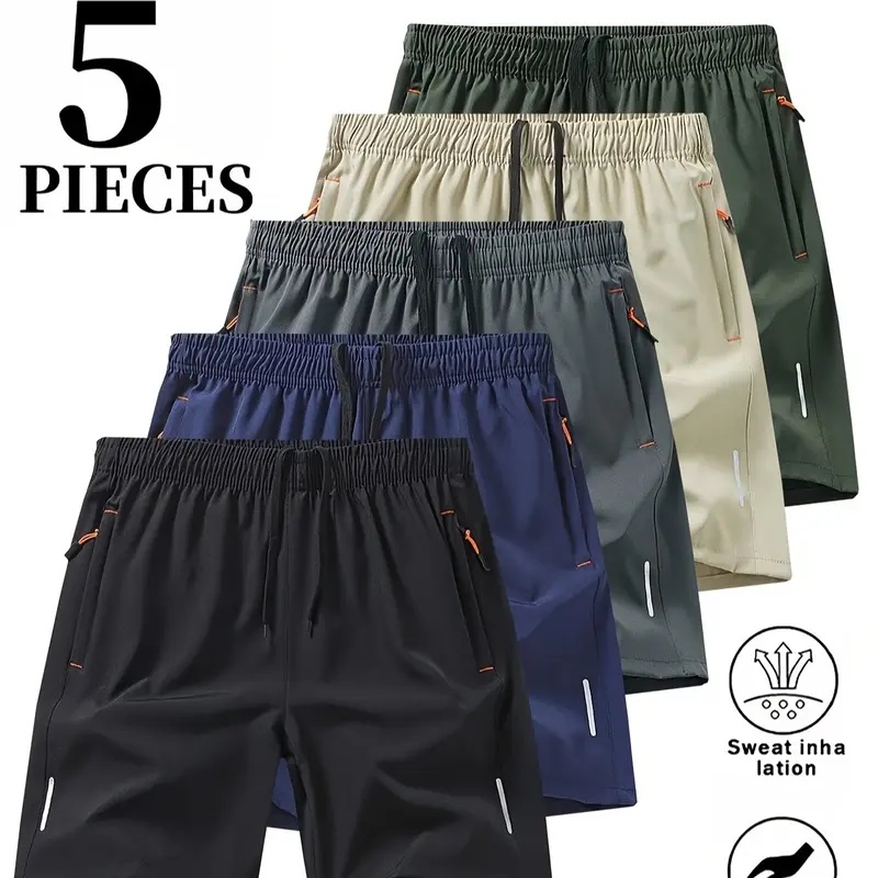 Men’s 5-Pack Quick-Dry Athletic Shorts with Zip Pockets