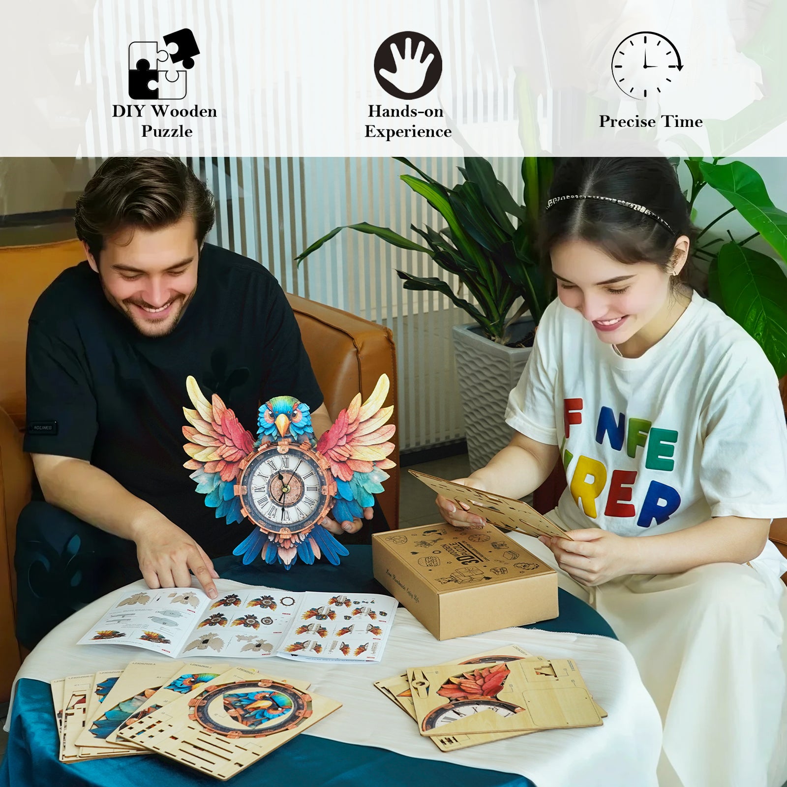 Parrot DIY Wooden Clock, 3D Puzzle Craft Kit