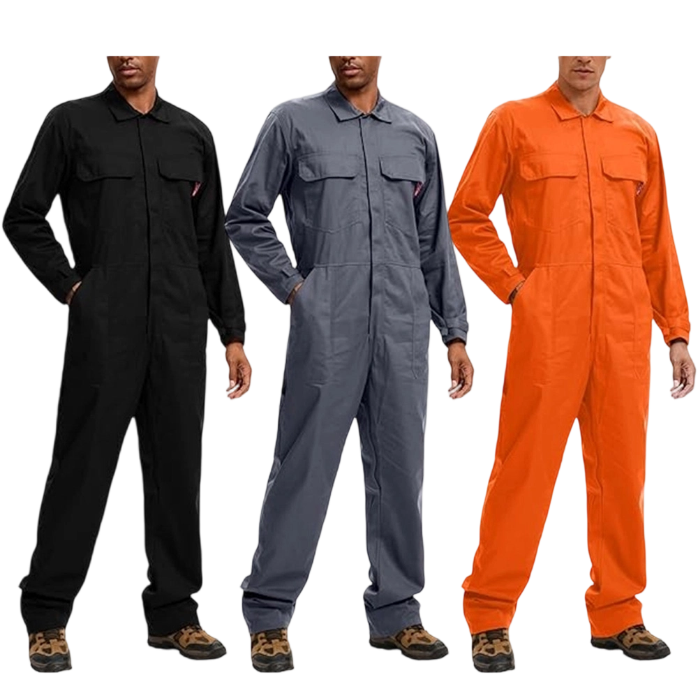Men's 100% Cotton Workwear. It features long sleeves, durable twill fabric, multiple pockets for storage, and is suitable for both casual and work scenarios.