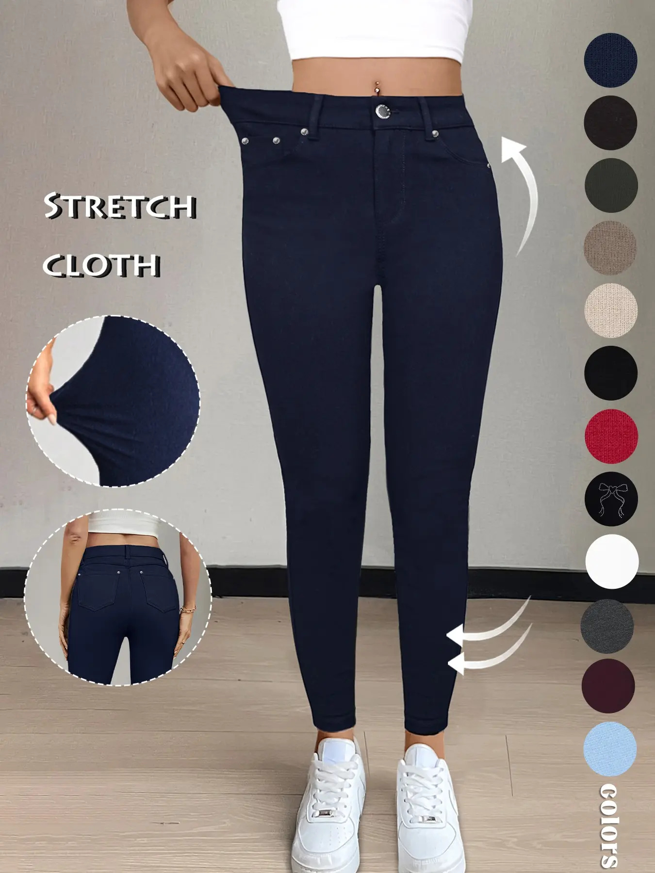 Women's Solid-Color Button-Pocket Fitted Athletic Pants
