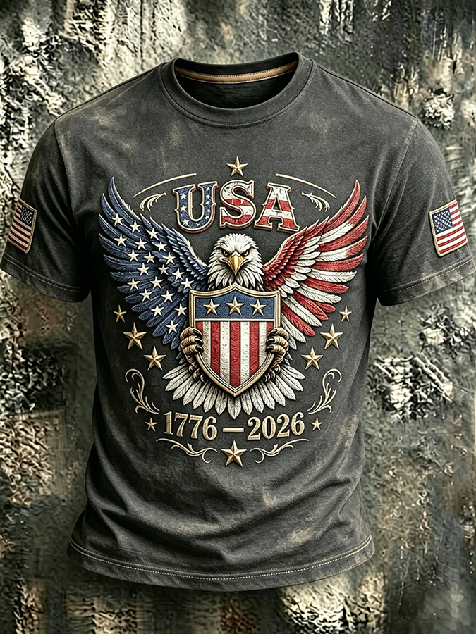 250Th Anniversary Eagle Printed Washed Round Neck T-Shirt From The United States