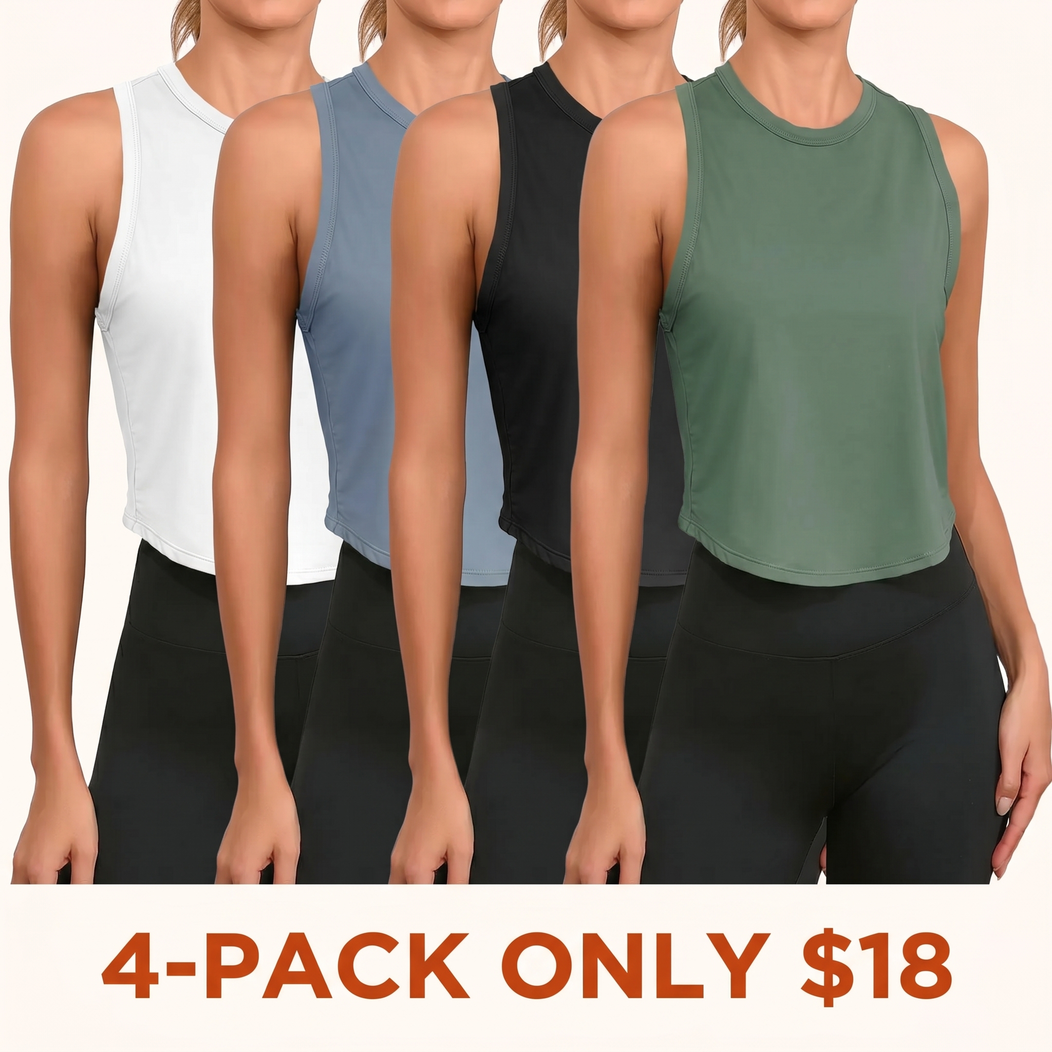 Women's Cropped Sports Tank Top — Racerback, Sleeveless, Crew Neck