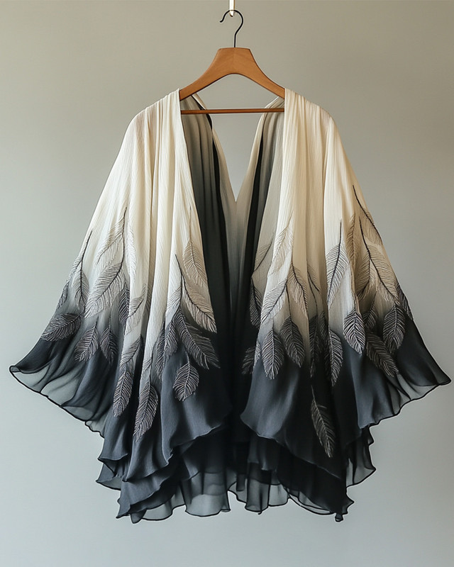 Summer comfortable handmade feather theme embroidery print gradient color cardigan 435d