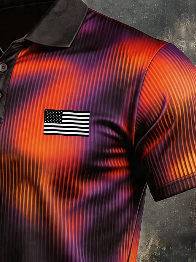 Men's Retro Patriotic Color-Block Short-Sleeve Polo Shirt