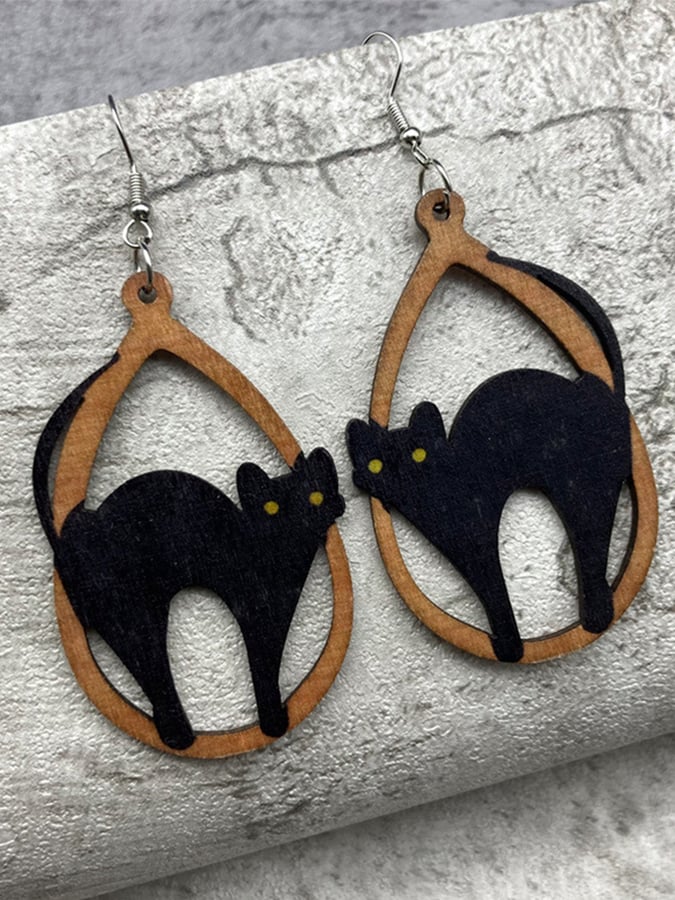 Women's Halloween Black Cat Earrings