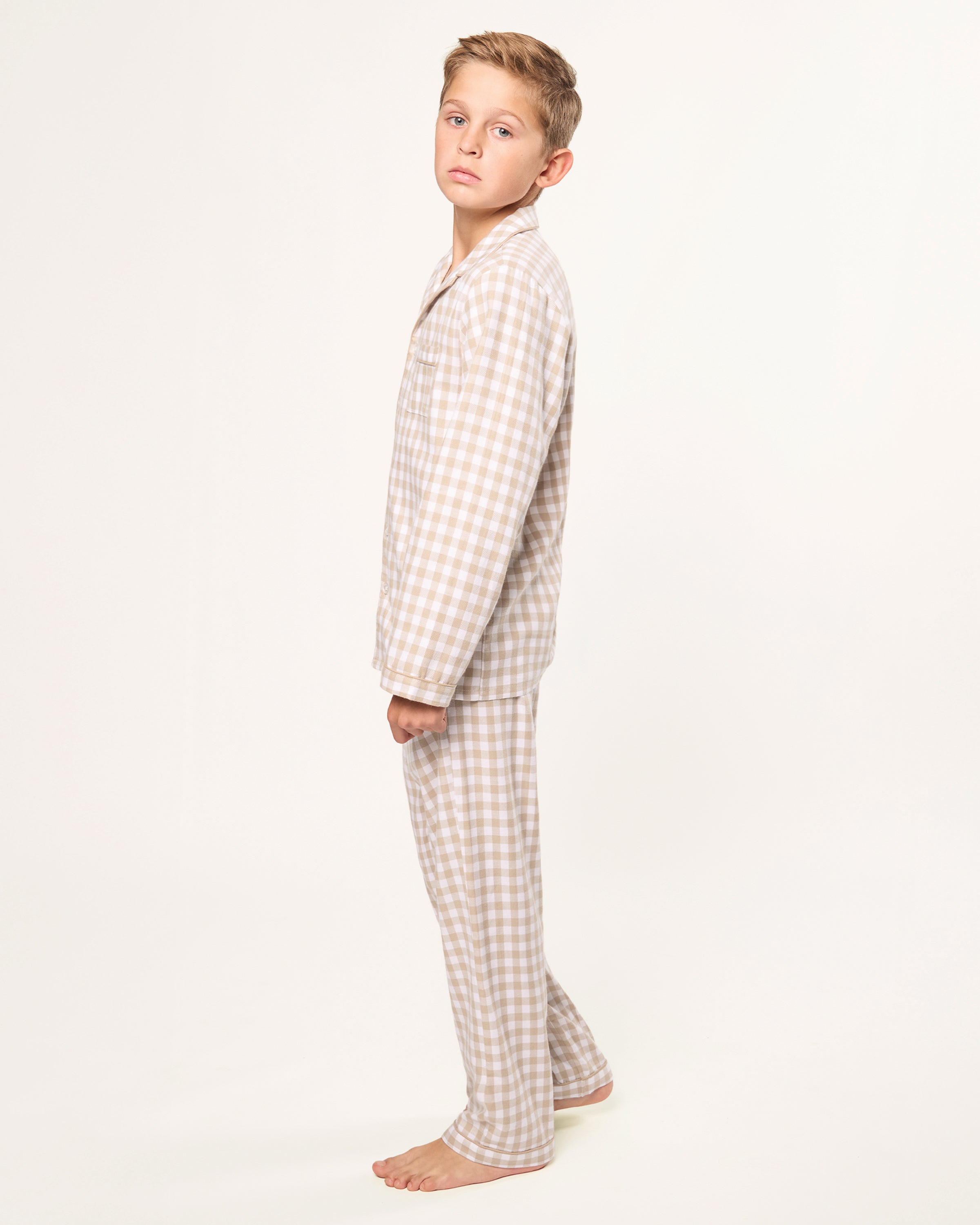 Kid's Twill Pajama Set in Camel Gingham