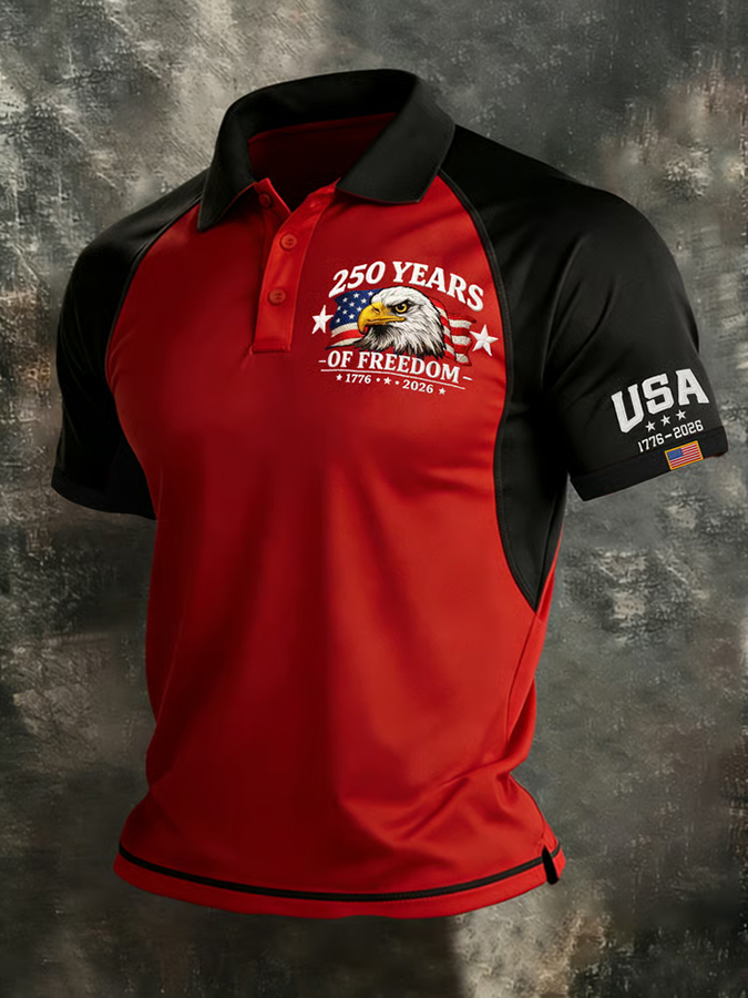 Men'S Retro American Celebration Shoulder And Collar T-Shirt