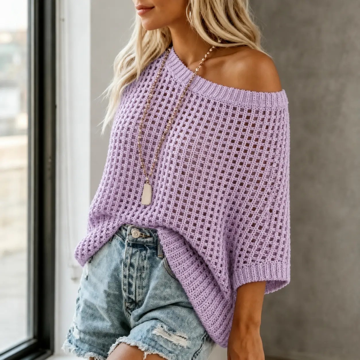 🪴Women’s Crochet Knit Hollow Out Slouchy Crop Top