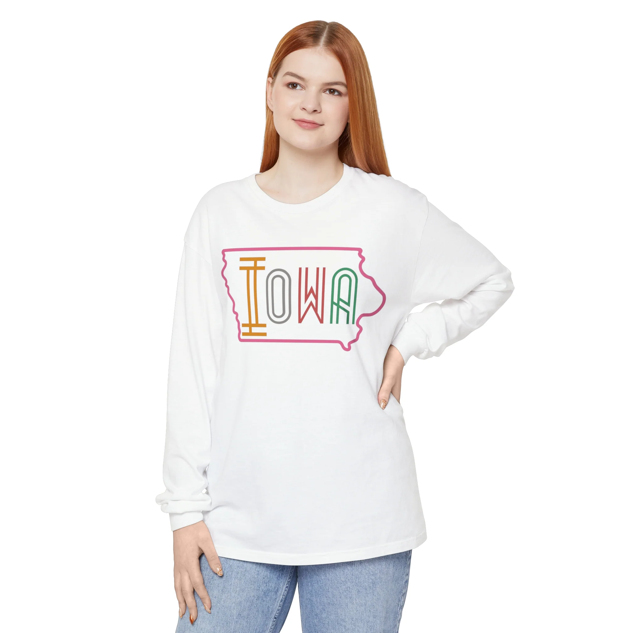 Iowa Pink Unisex Garment-dyed Long Sleeve T-Shirt