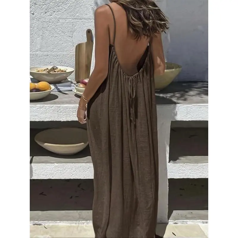 💥DON'T MISS OUT!⏰Women's Solid Cami Dress - Sleeveless Long Lounge & Sleepwear🔥Final Day Clearance!🛒