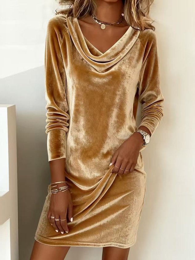 Women's Long Sleeve Spring/Fall Golden Plain Split Joint Hoodie Daily Going Out Vintage Mini A-Line Fit & Flare Dress Dress