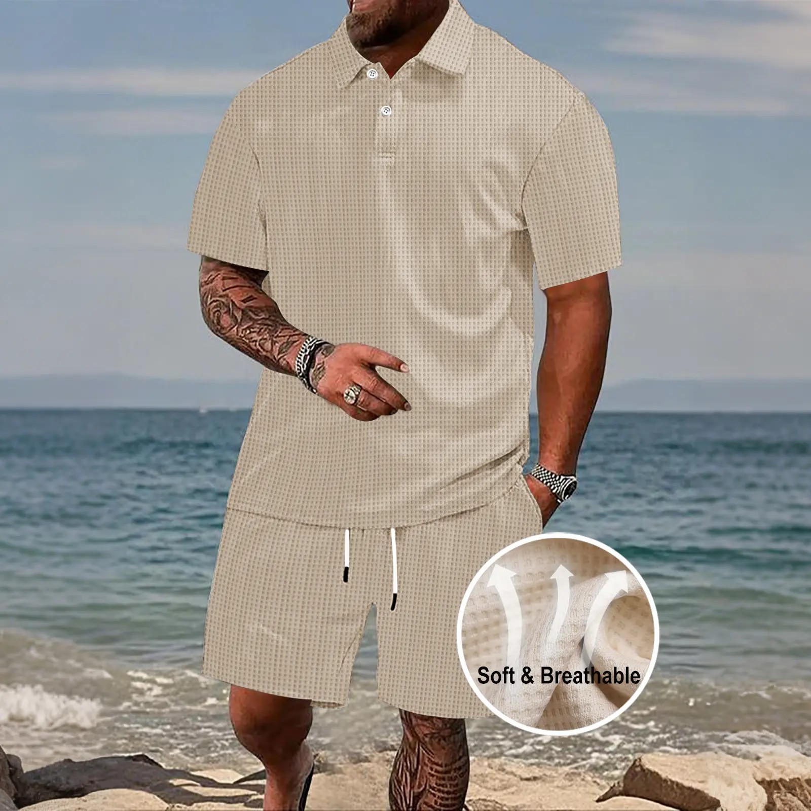🏖️ Men’s Athletic 2-Piece Summer Set – Short Sleeve Tee & Casual Shorts Outfit