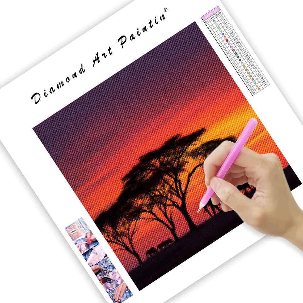 African Sunset Silhouette - Diamond Painting