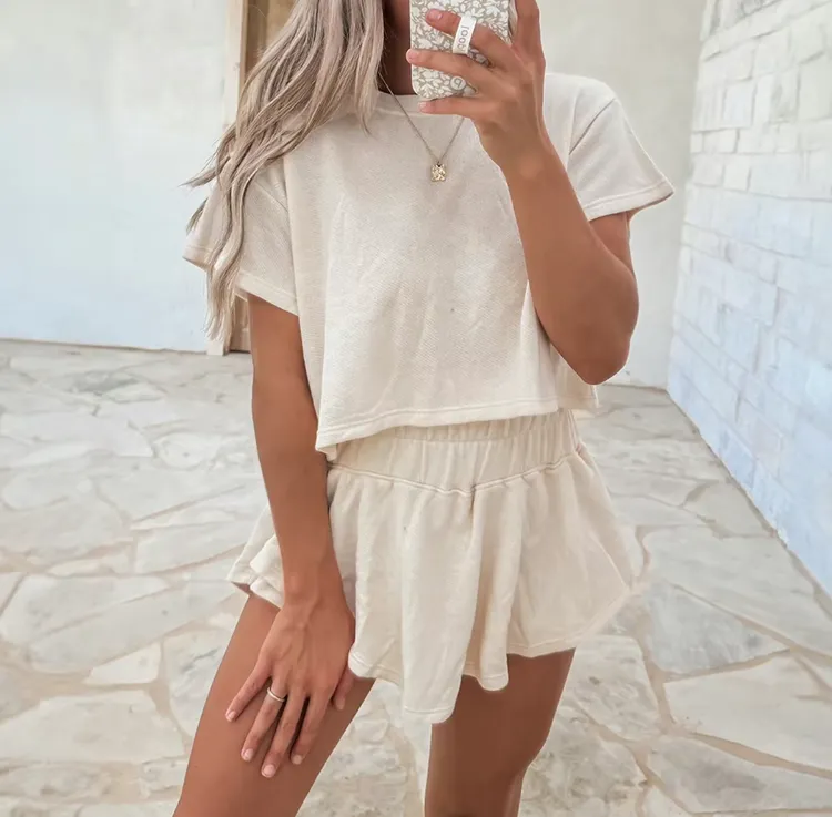 Summer Essential: Women's Checkerboard Tee & Ruffle Skort Set