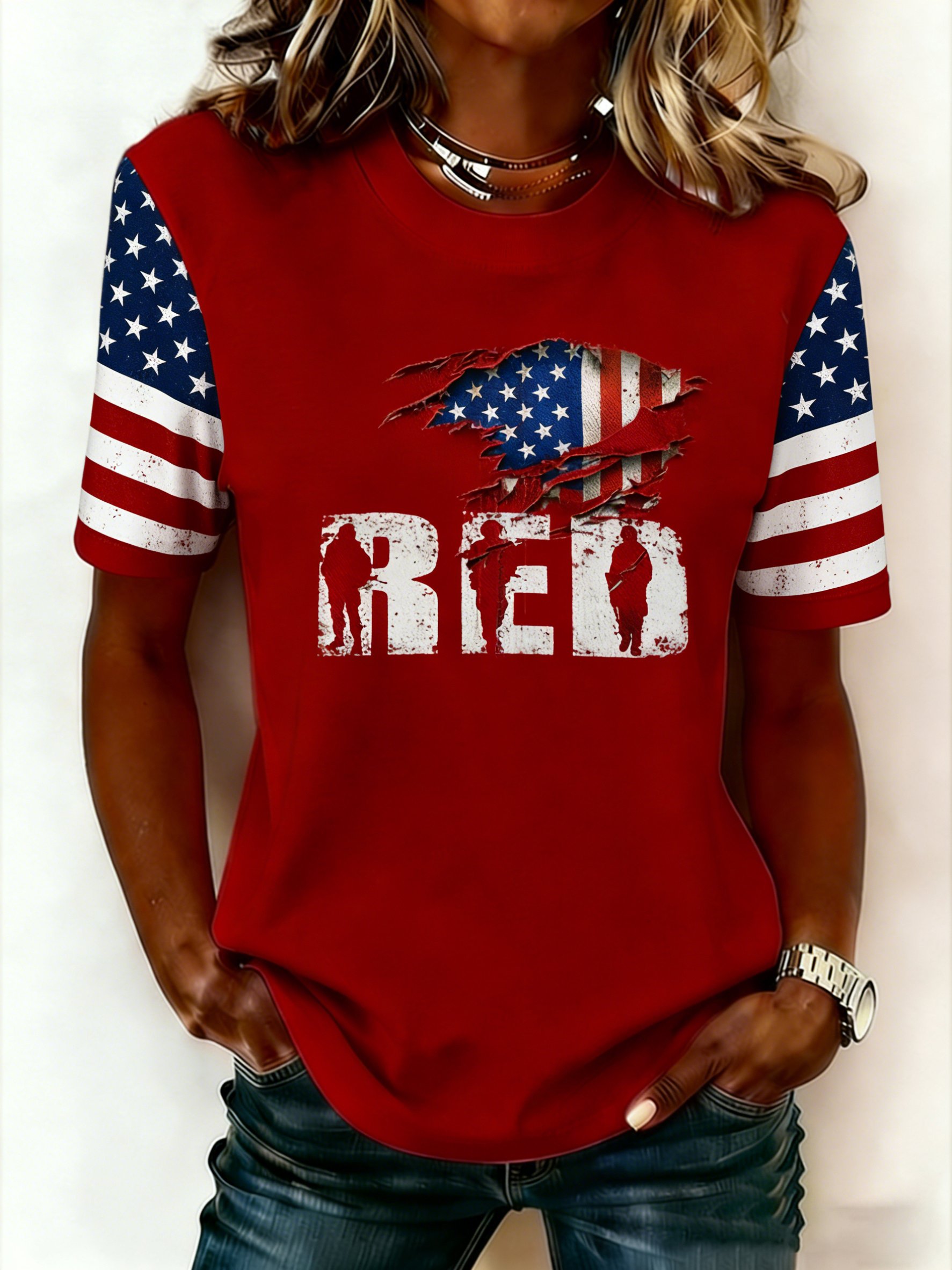 Women's Casual Red Friday Print Short-Sleeve T-Shirt