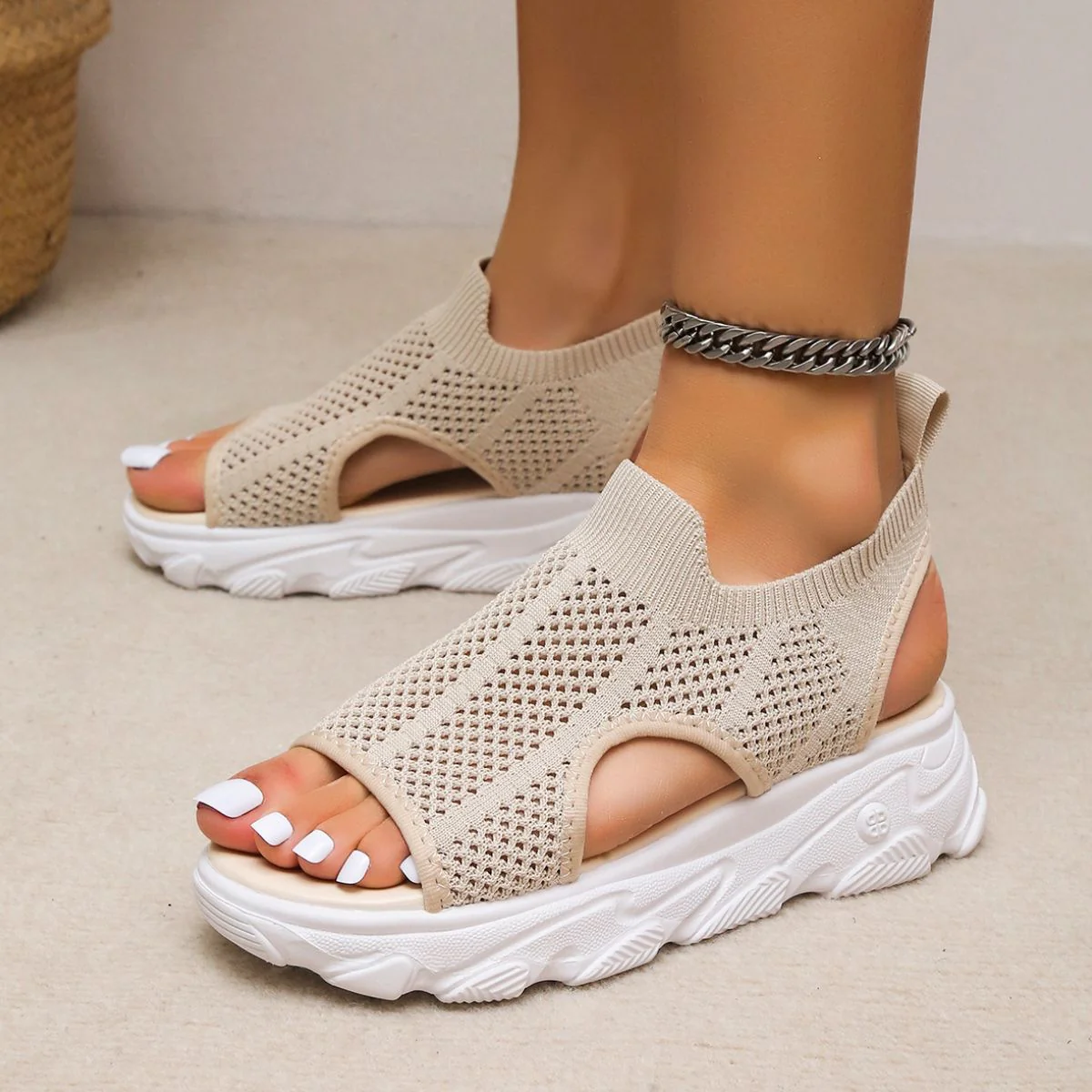 Peep Toe Cutout Mesh Sandals (multiple color options)
