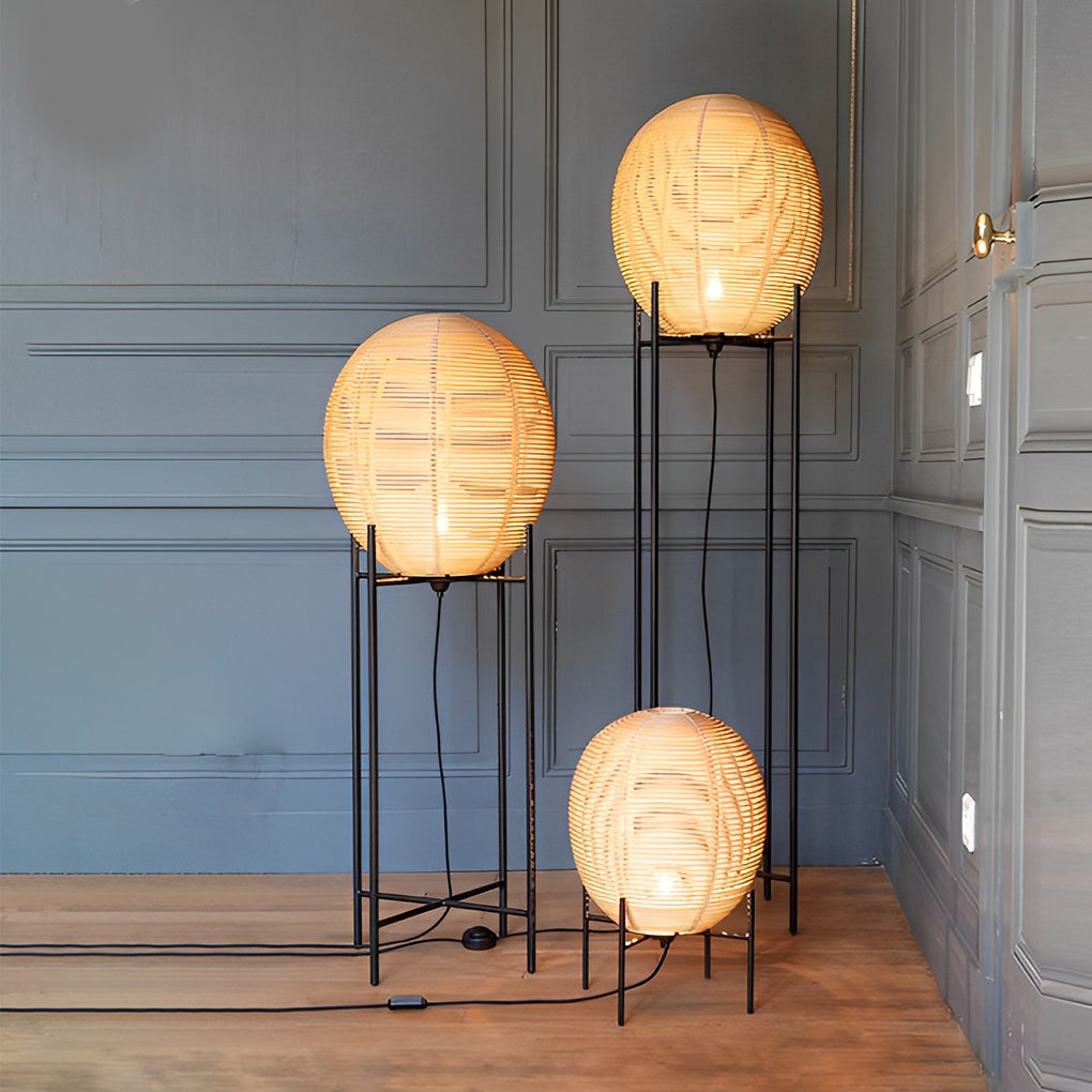 Rattan Lantern Shaped Nordic LED Table Lamps Floor Lamp Desk Light