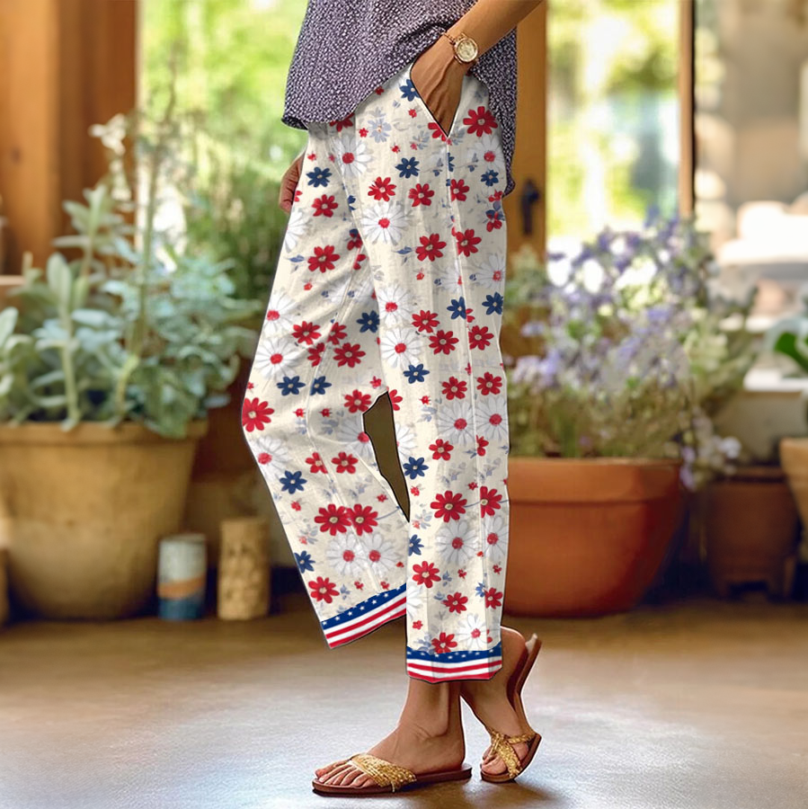 Women's 250th Anniversary Printed Casual Cotton Linen Trousers