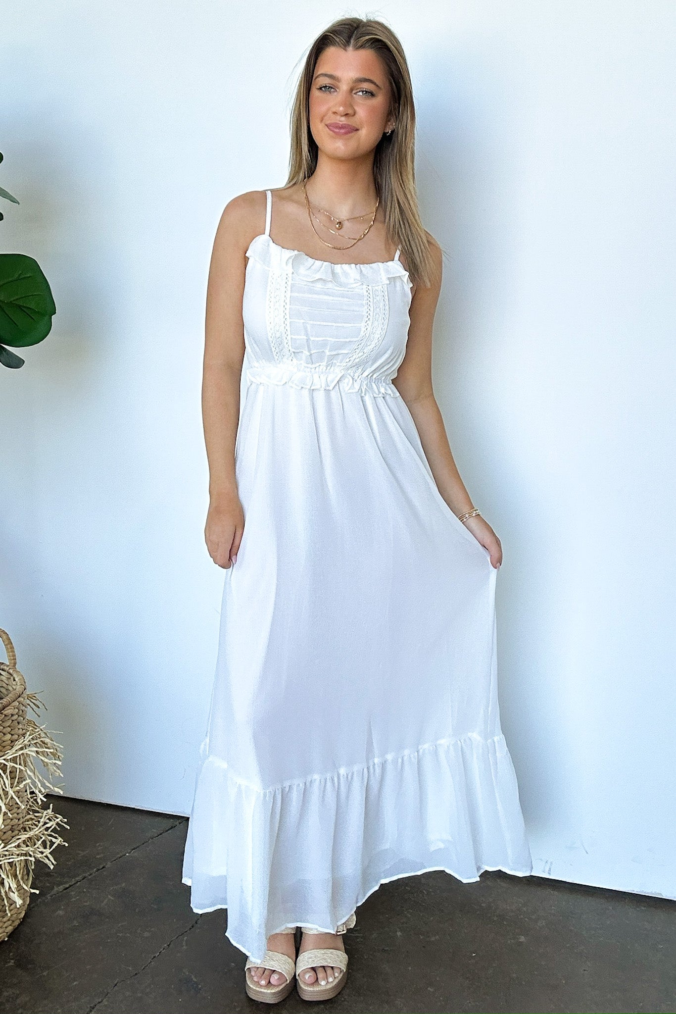 Ruffle and Lace Detail Maxi Dress