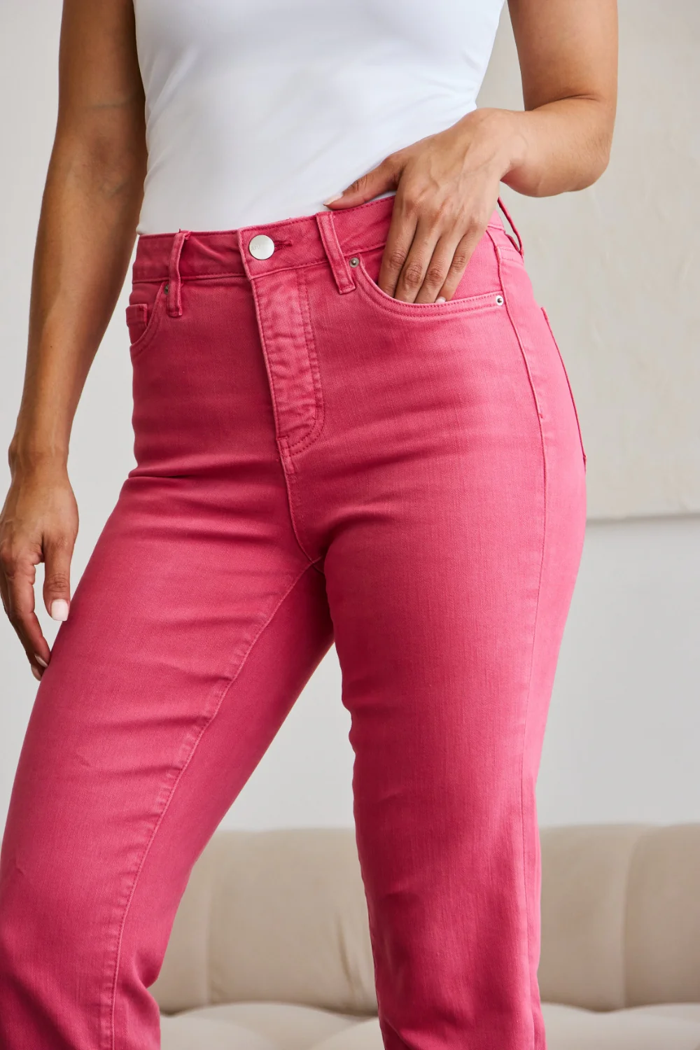 Crop Full Size Tummy Control High Waist Raw Hem Jeans