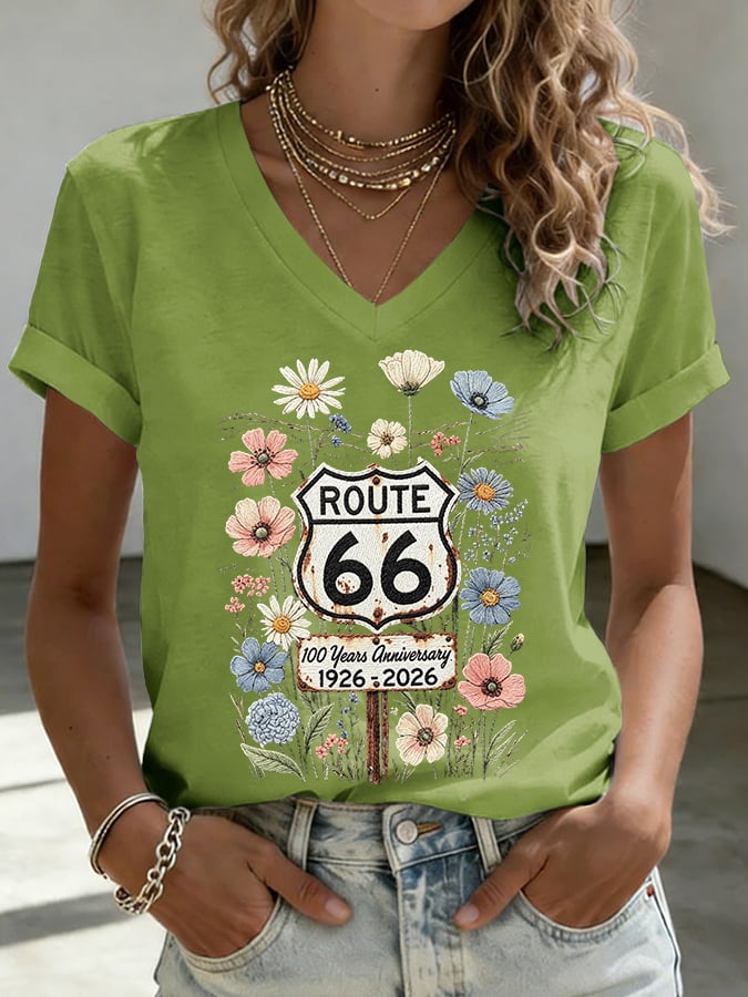 Women's Route 66 Centennial Mother Road Print Casual T-shirt