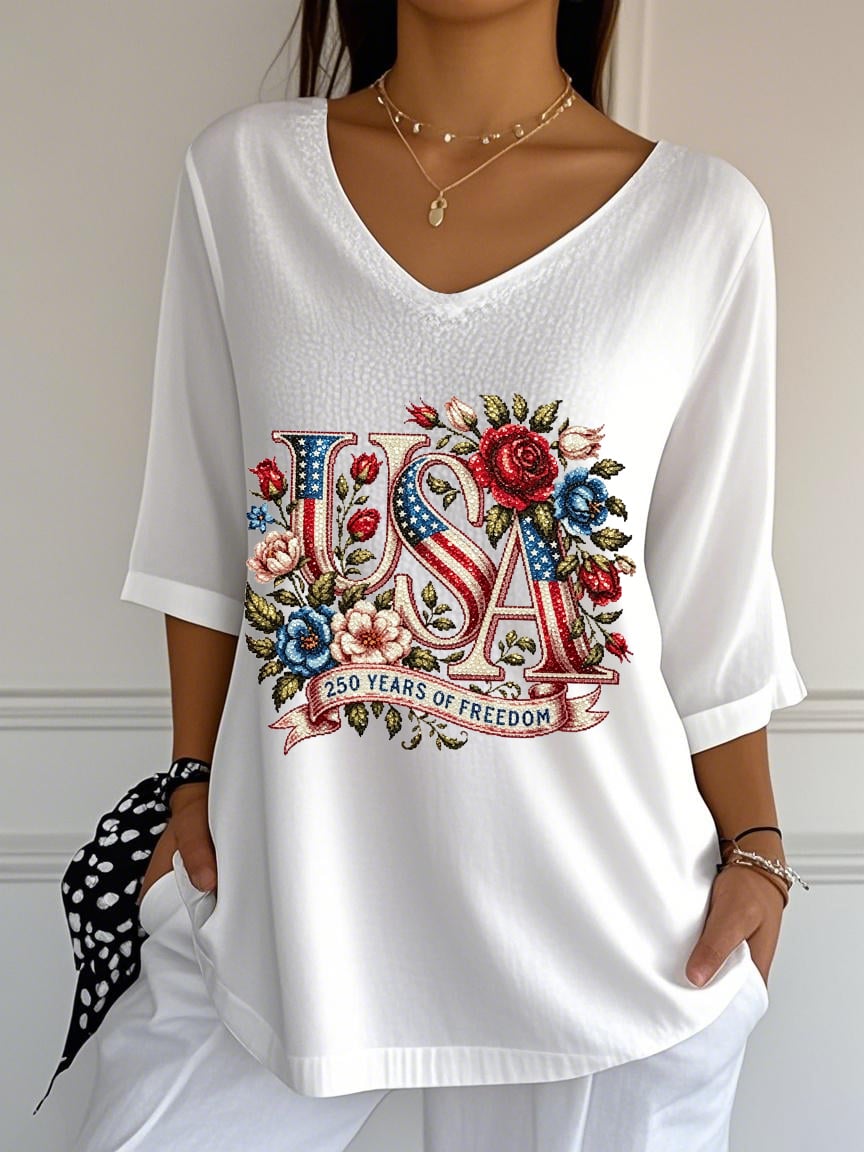 Women's 250th Anniversary Freedom Flower Art  Print   Shirt