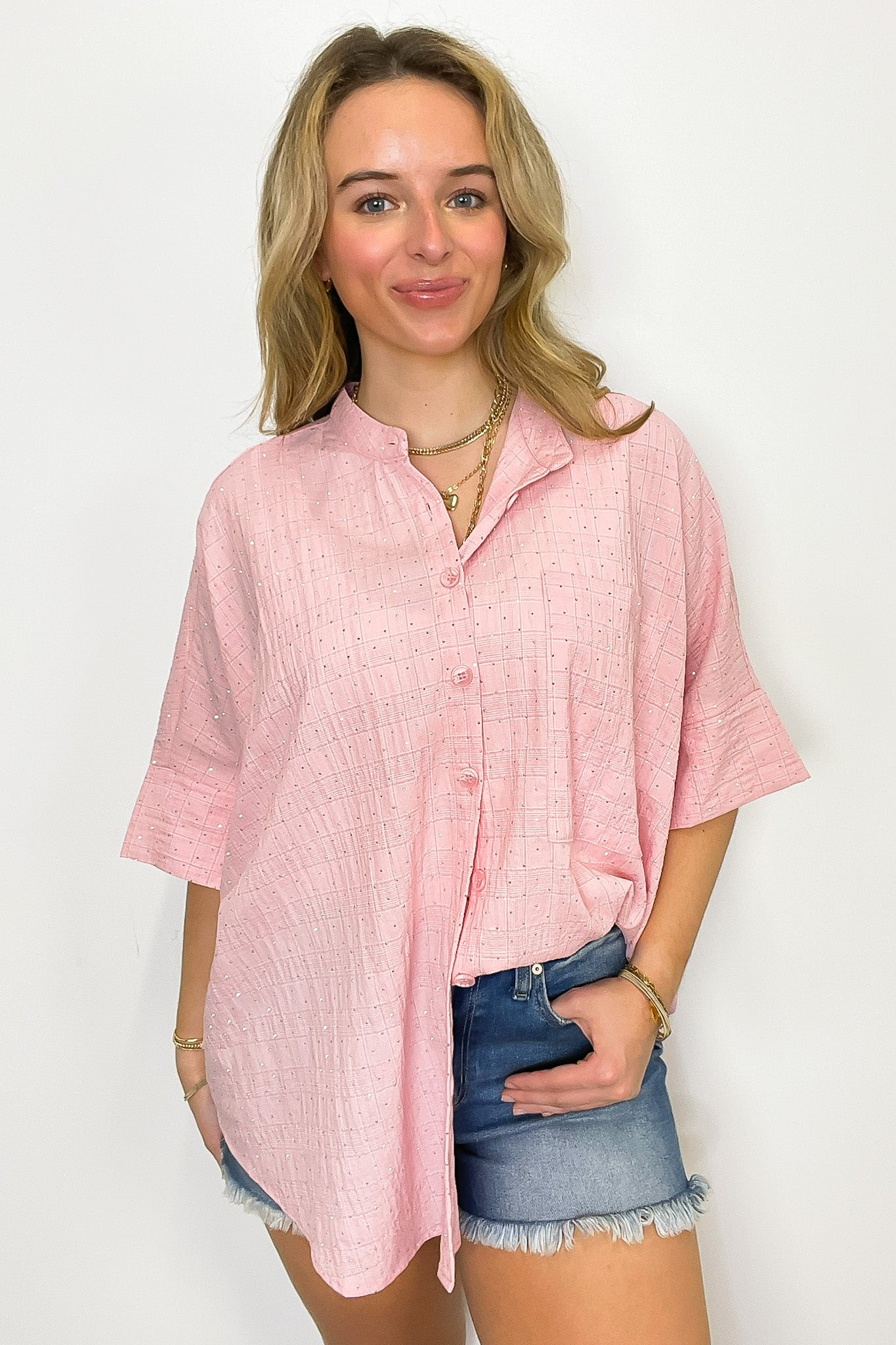 Rhinestone Embellished Button Down Top