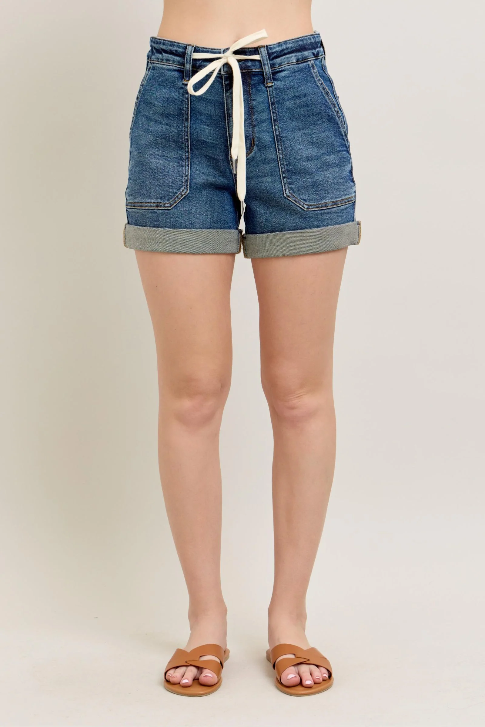 High Rise Cuff Denim Shorts
