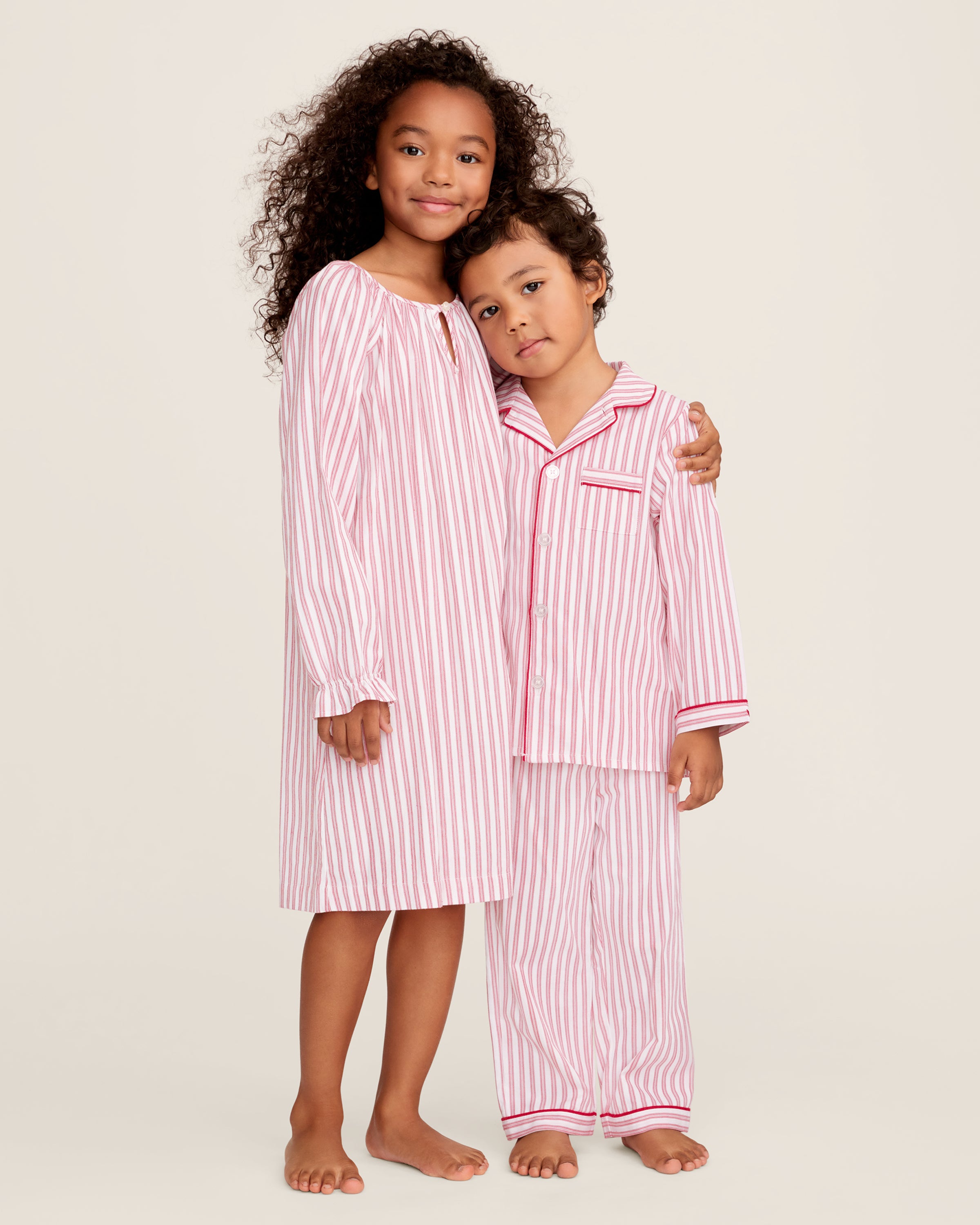 Girl's Twill Delphine Nightgown in Antique Red Ticking