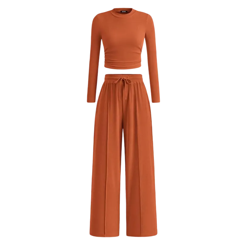 Women's Fall 2-Piece Set – Top & Wide-Leg Pants