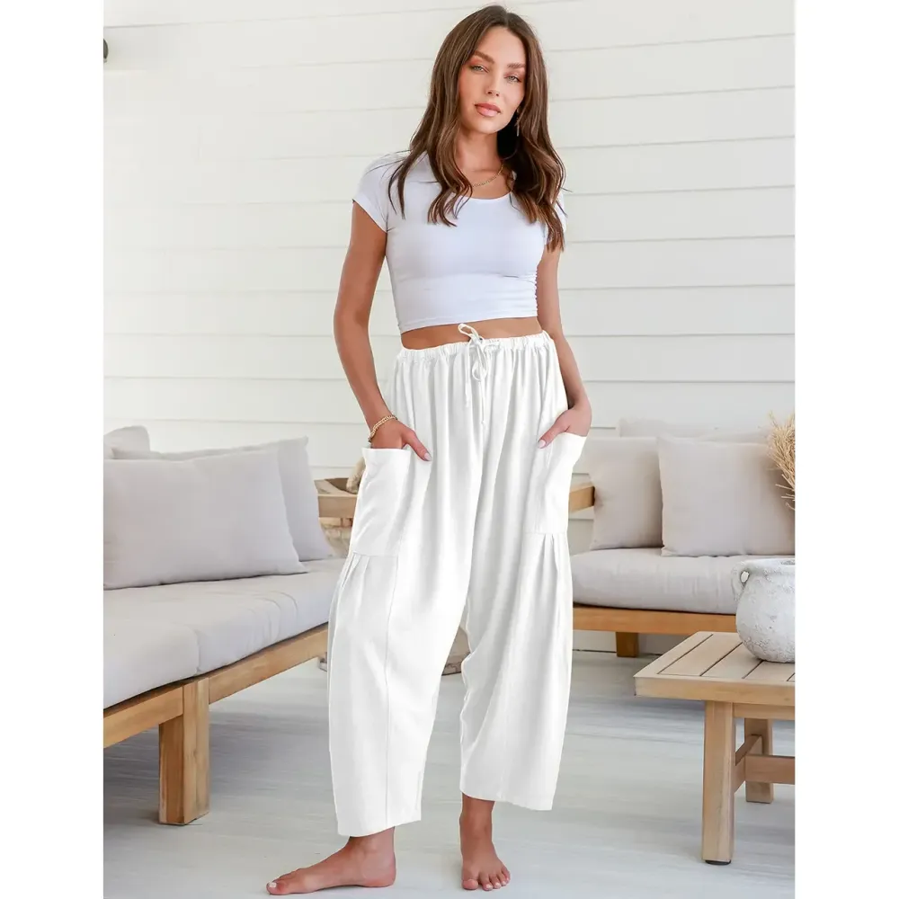 Womens Linen Wide Leg Pants Oversize Casual Loose Fit Beach Palazzo Harem Pants