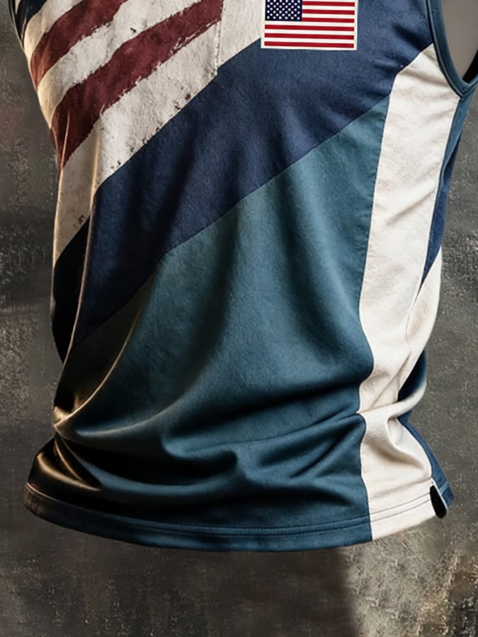 Men's Retro Independence Day Patriot Crew Neck Tank Top