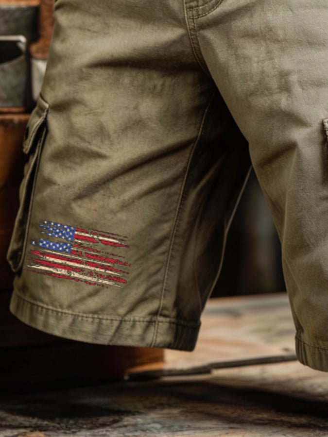 Men's Retro Outdoor Washed & Distressed Multi-Pocket Functional Cargo Shorts