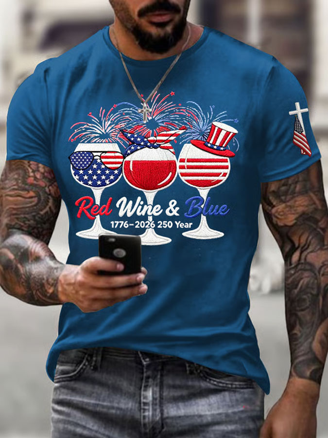Men'S 1776–2026 250 Year Red Wine & Blue Printed  T-Shirt