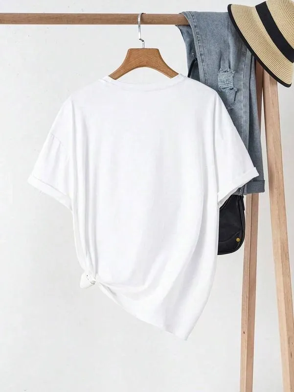 Women's Short Sleeve T-Shirts Multipack, Solid Color Round Neck Casual Tee Tops
