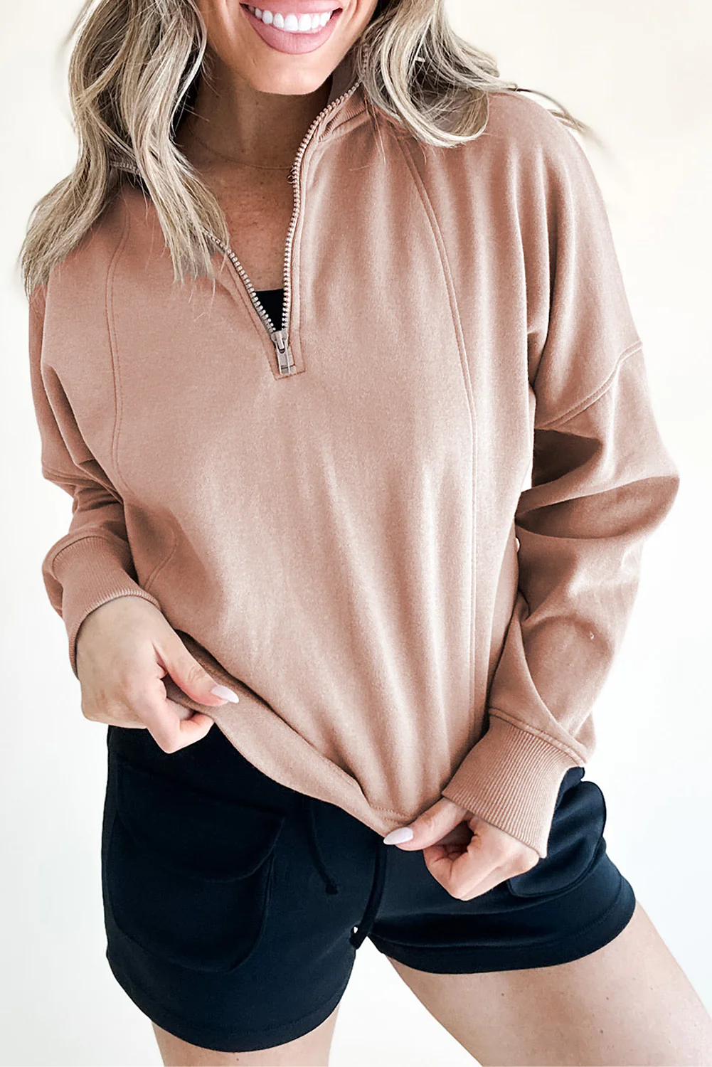 Jungle Zipped Neck Pullover Drop Shoulder Sweatshirt
