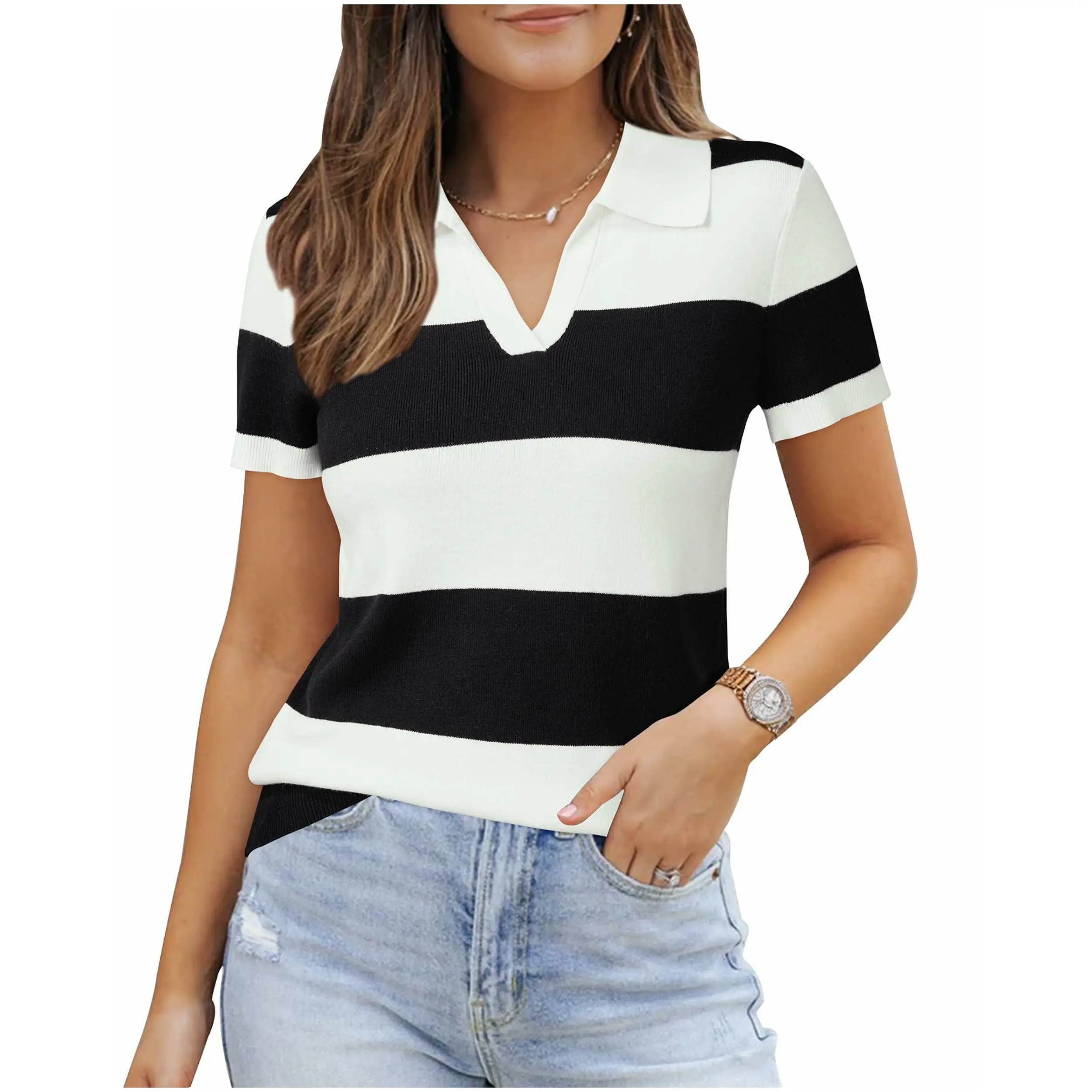 Women's Short Sleeve Wool Blend Polo Sweater