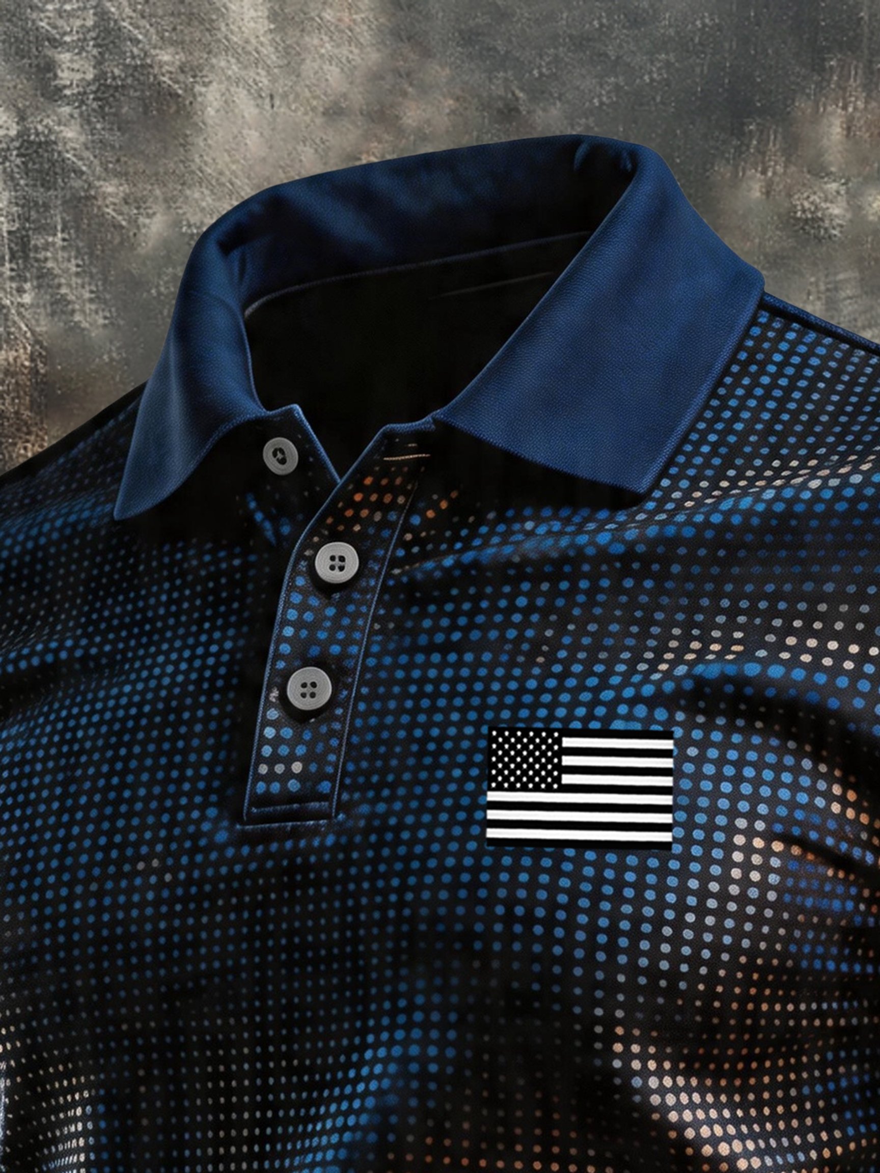 Men's Retro Patriotic Color-Block Short-Sleeve Polo Shirt