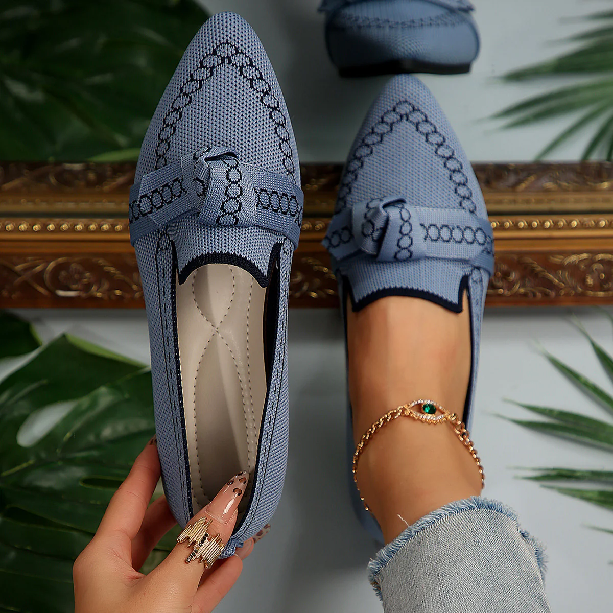 Knitted Slip-On Flats with Bow (multiple color options)