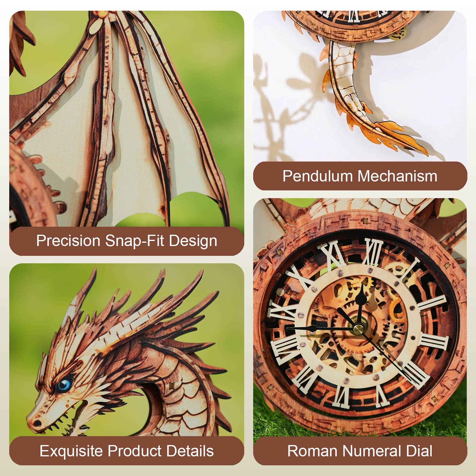 Ancient Dragon DIY Wooden Clock, 3D Puzzle Craft Kit