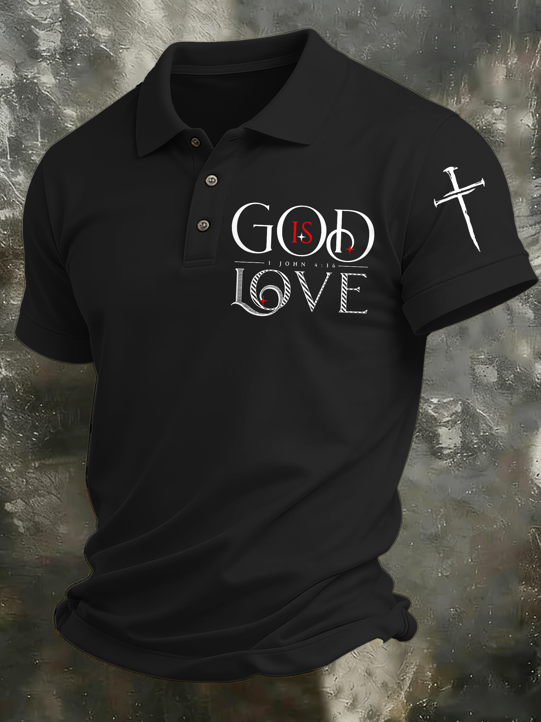 Men'S Casual Faith Jesus Collar Button Polo Shirt