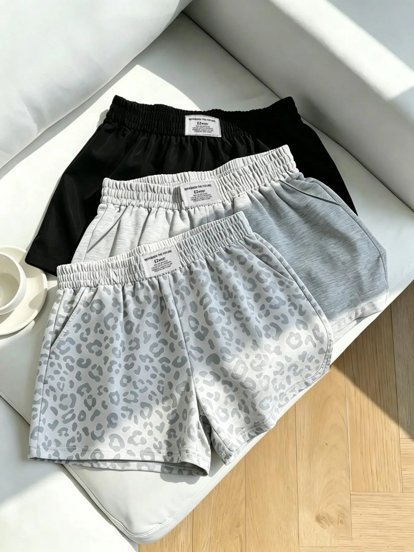 Women's Casual Loose Fit Baggy Shorts, Elastic Waist Camo Print and Solid Color, Summer All-Season Versatile Pants, 3 Piece Set