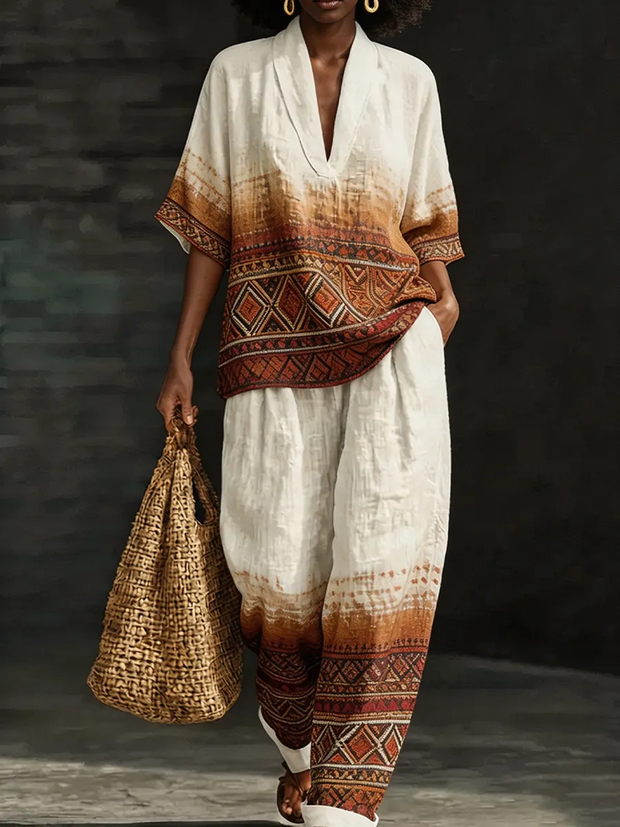 Women’s Tribal Geometric Print Two-Piece Set