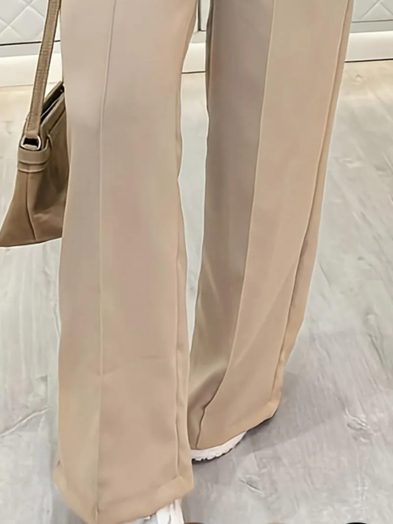 Women's Simple Wide-Leg Pants with Double Button Front