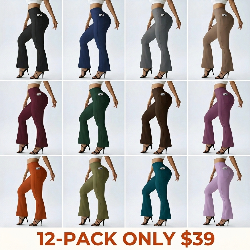 Women's High-Waisted Flared Pants (With Pockets)