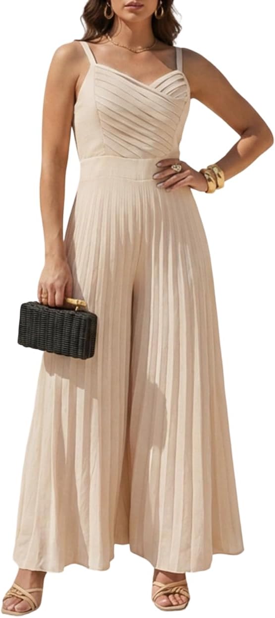 Flowy Pleated Wide-Leg Jumpsuit