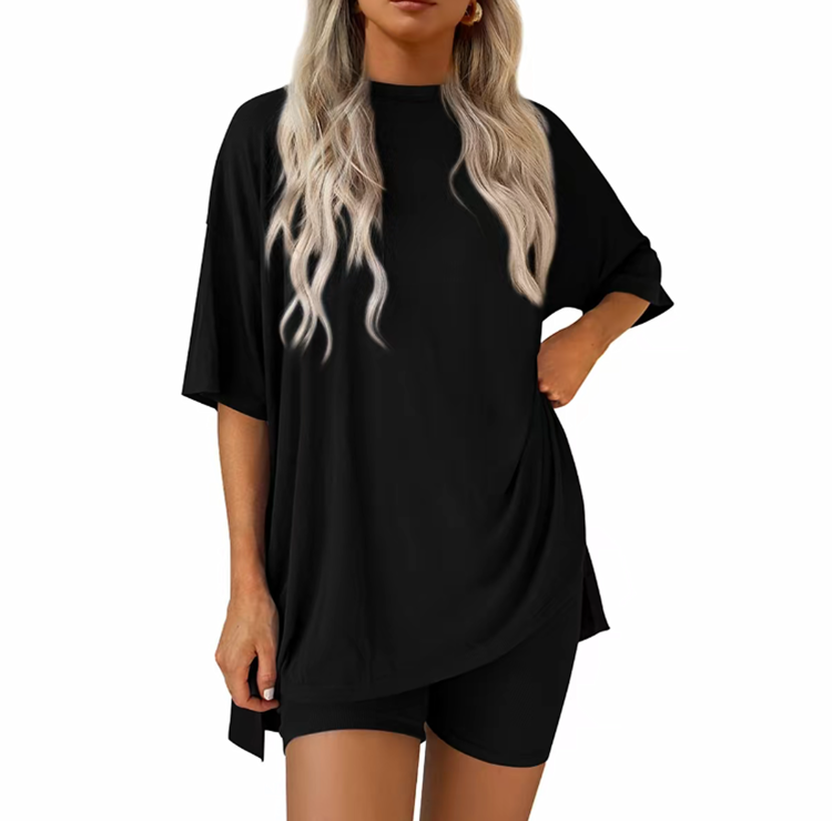 Women's Printed Casual Sporty Round Neck Drawstring Short Sleeve and Long Pants Two-Piece Set
