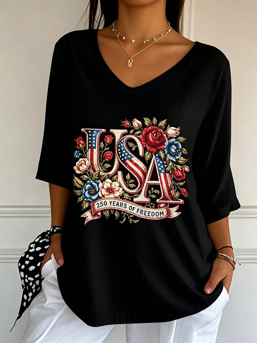 Women's 250th Anniversary Freedom Flower Art  Print   Shirt